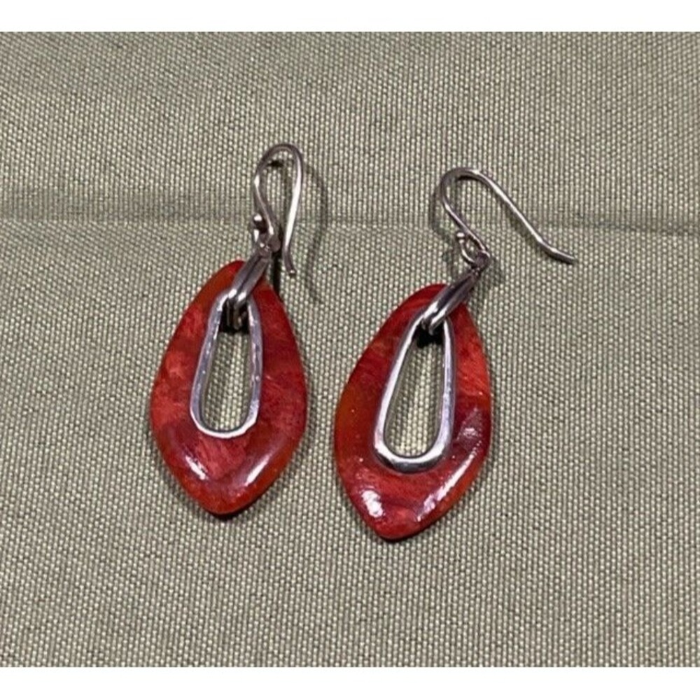 Sterling Silver Retired Silpada Red Coral Open Earrings J Hook 925